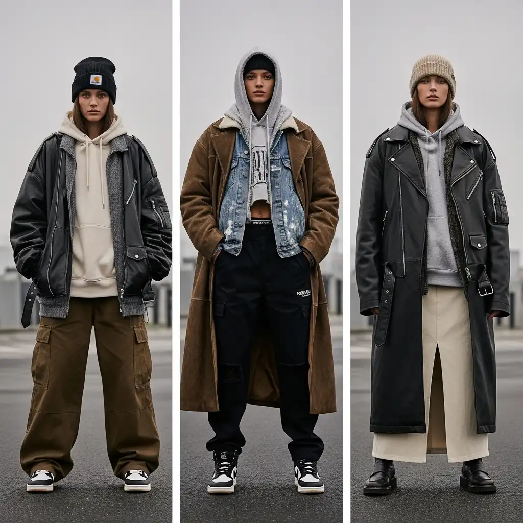oversized leather and suede
