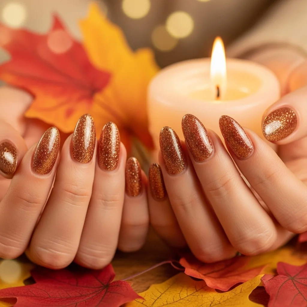 Cinnamon Shimmer Almond Nails
