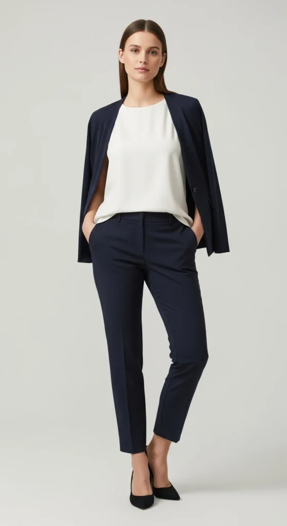 The button-down shirt and pencil skirt