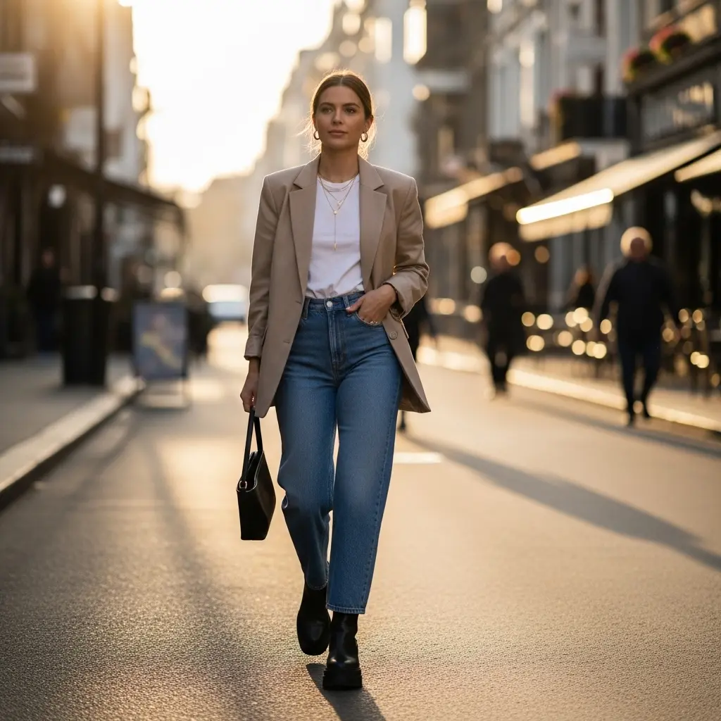 Blazer and Wide-Leg Jeans Combo