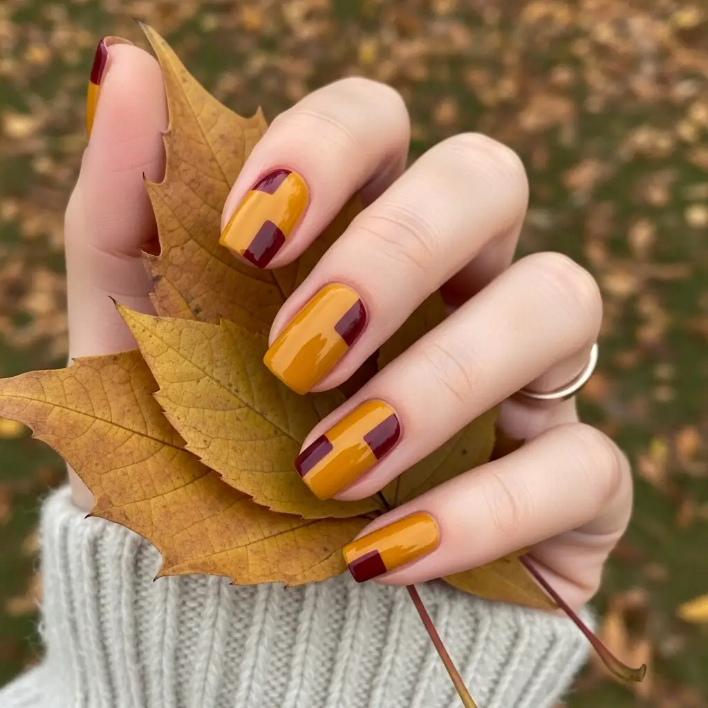 Mustard Yellow with Burgundy Accents