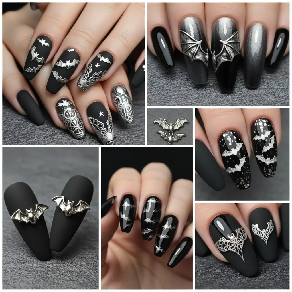 15 Gothic Bat Nails for Halloween Spooky-Chic Nail Style