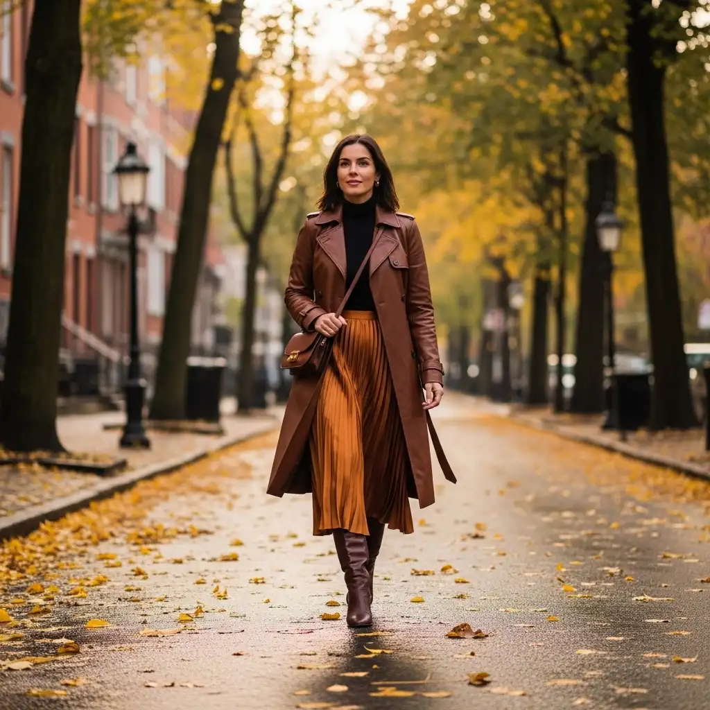 The Leather Trench and Midi Skirt Combo