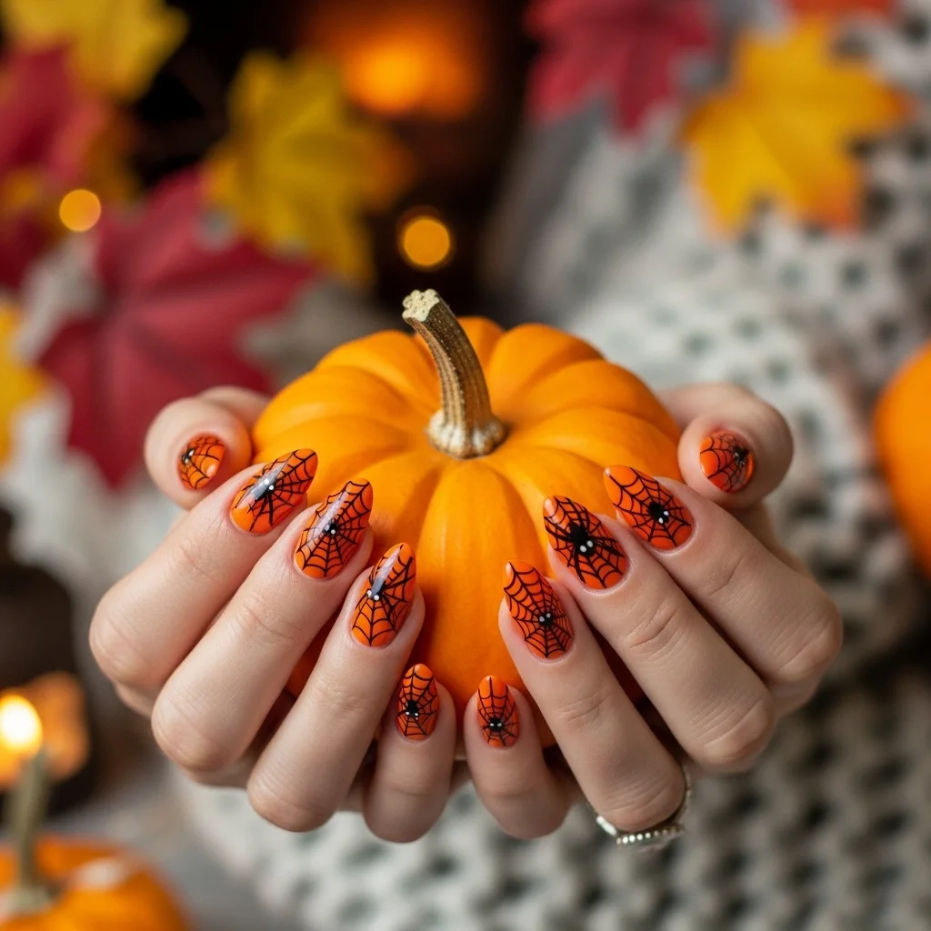 Pumpkin Orange with Black Spiderweb Detail