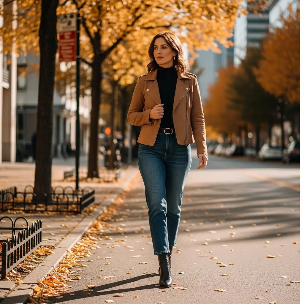 Suede Jacket and Jeans Look