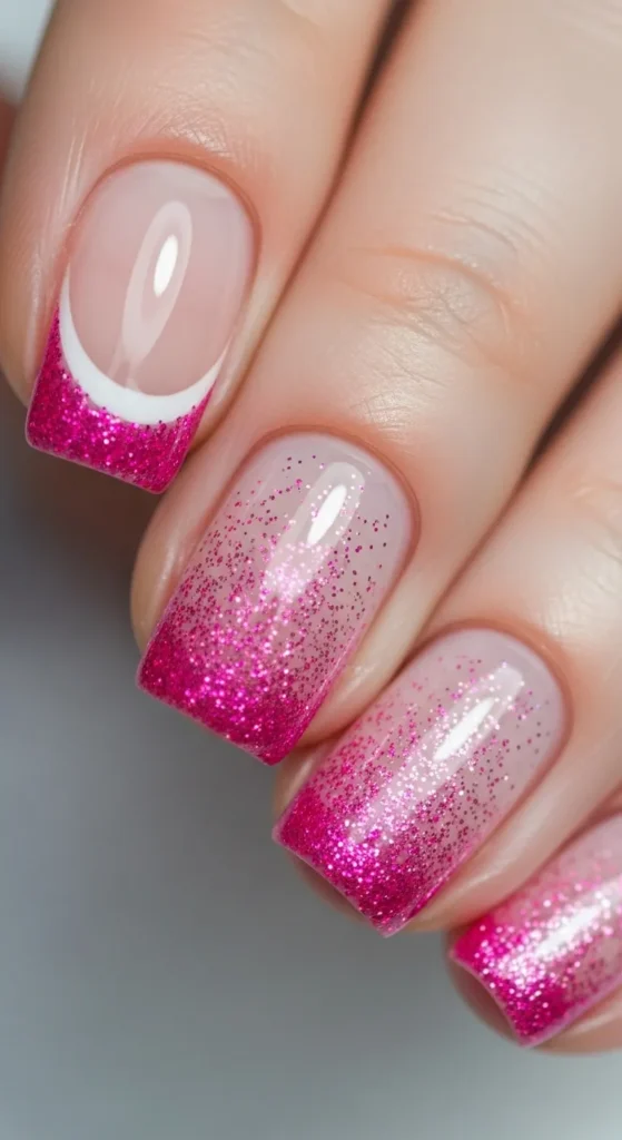 Pink Glitter Gradient French