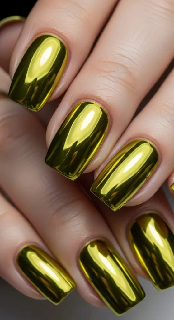 Yellow Chrome Nails