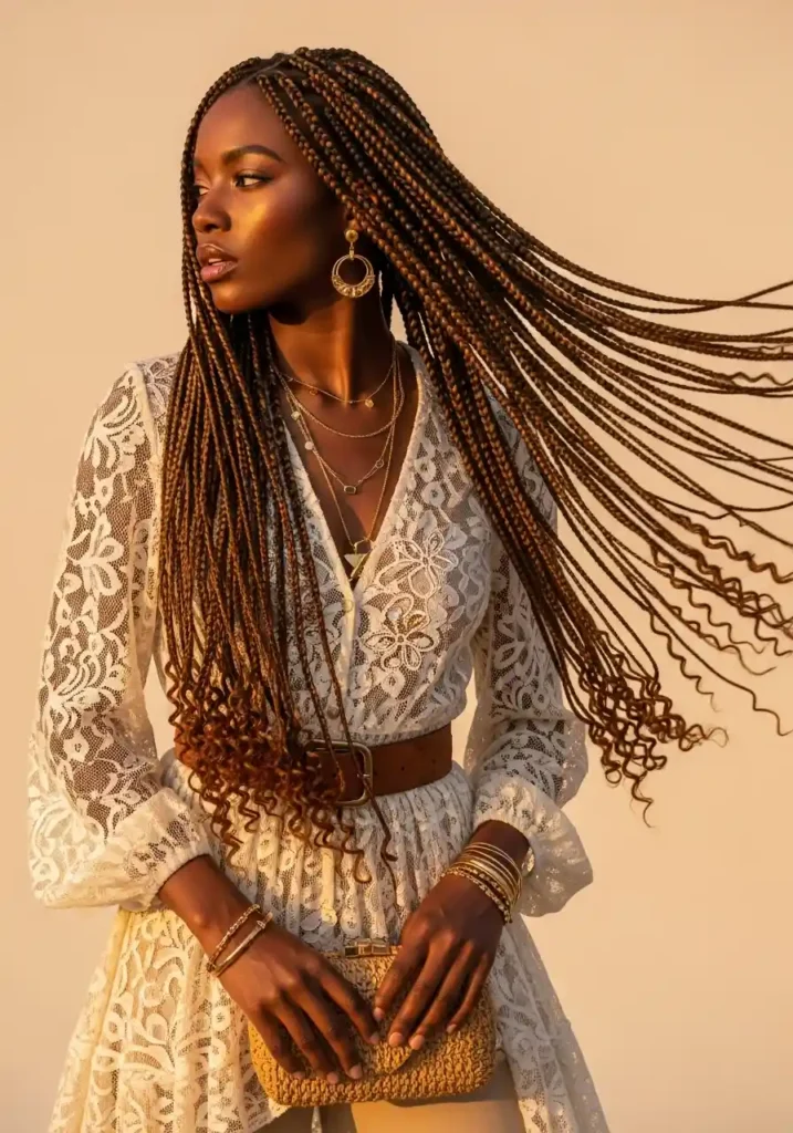 Long Layered Braids with Curly Ends