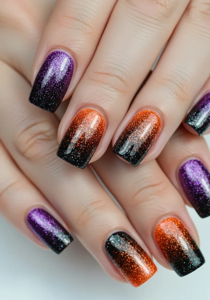 Glitter Ombre in Halloween Colors