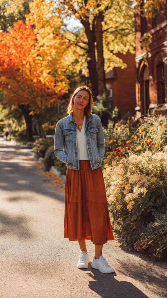 Classic Denim Jacket and Midi Skirt