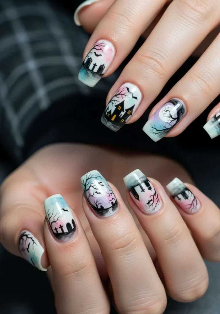 Watercolor Spooky Scene