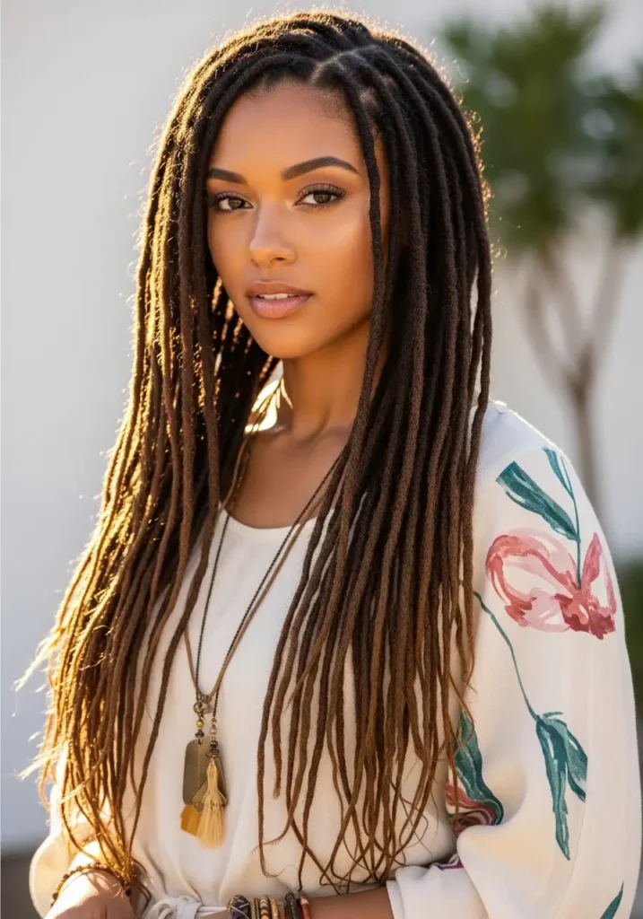 Long Layered Locs with Tapered Ends