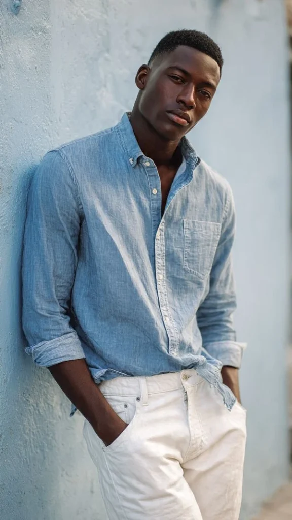 Chambray Shirt and White Denim