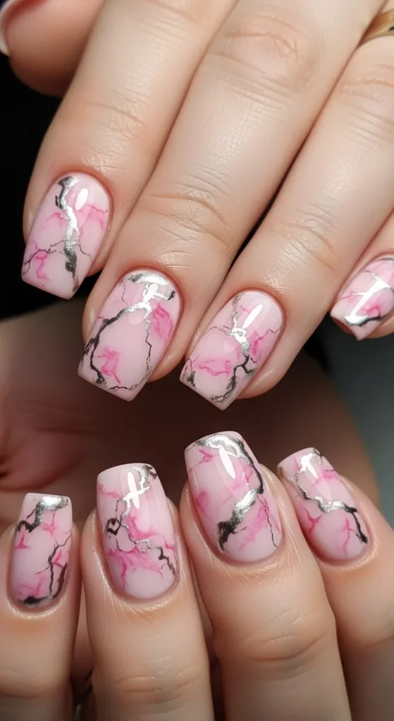 Pink Marble with Silver Veining