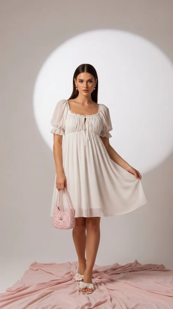 Baby Doll Dress with Puff Sleeves