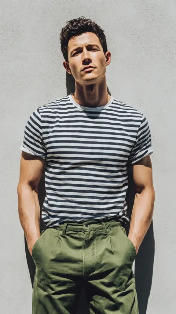 Striped T-Shirt and Olive Chinos