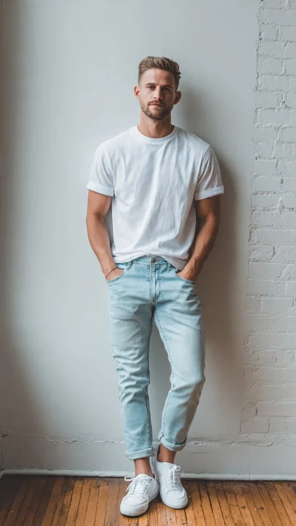Classic White T-Shirt and Light Wash Jeans